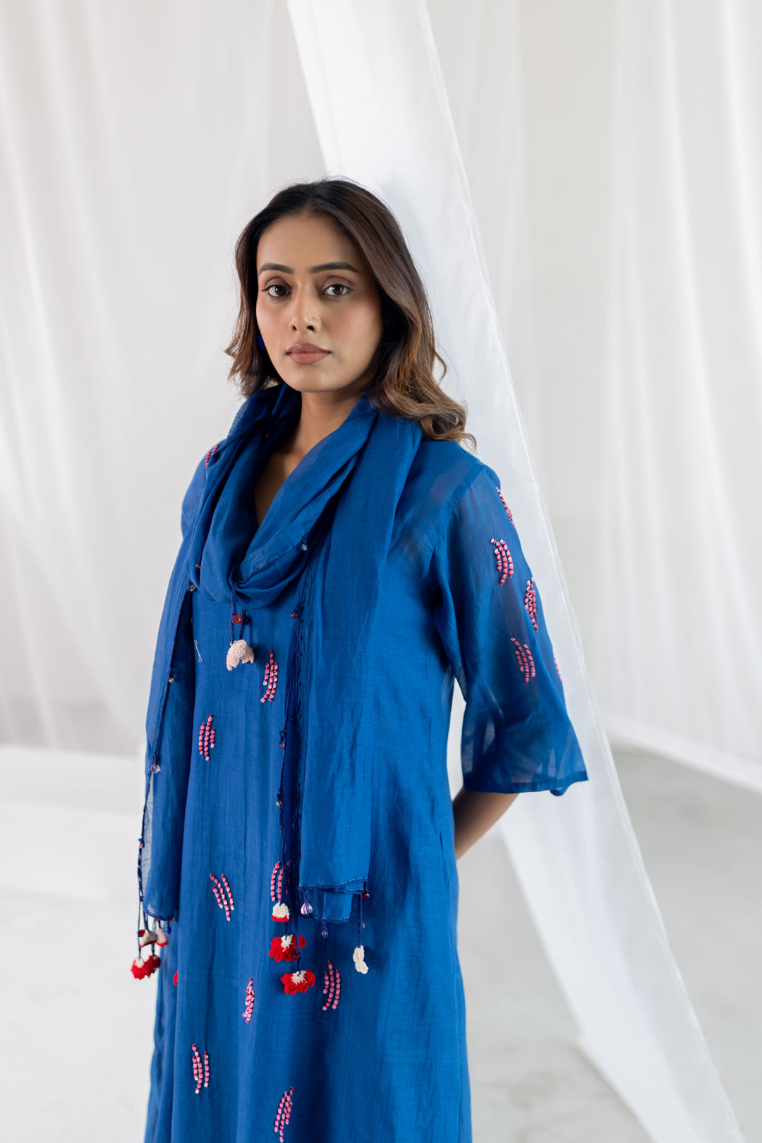 Cobalt Pink Seashore Kurta Set with Stole