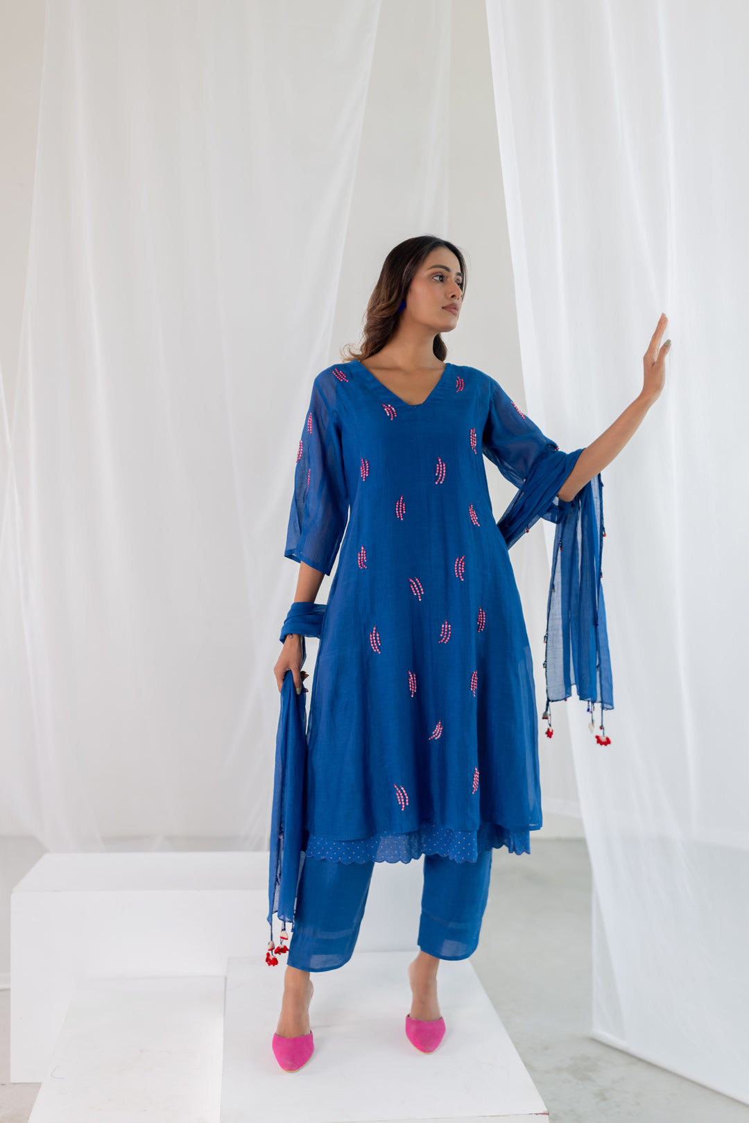 Cobalt Pink Seashore Kurta Set -Set of 2