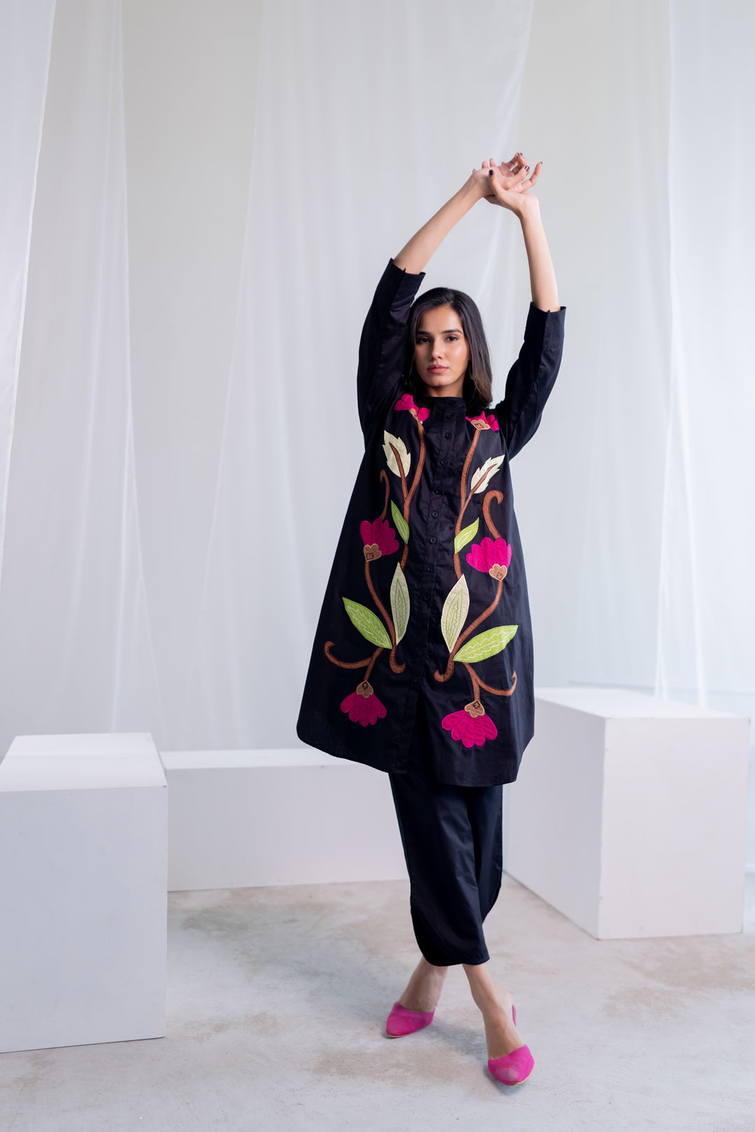 Flowers on Embers Applique Tunic Set
