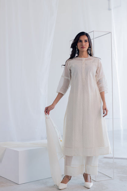 Ecru Chanderi Polka Kurta
