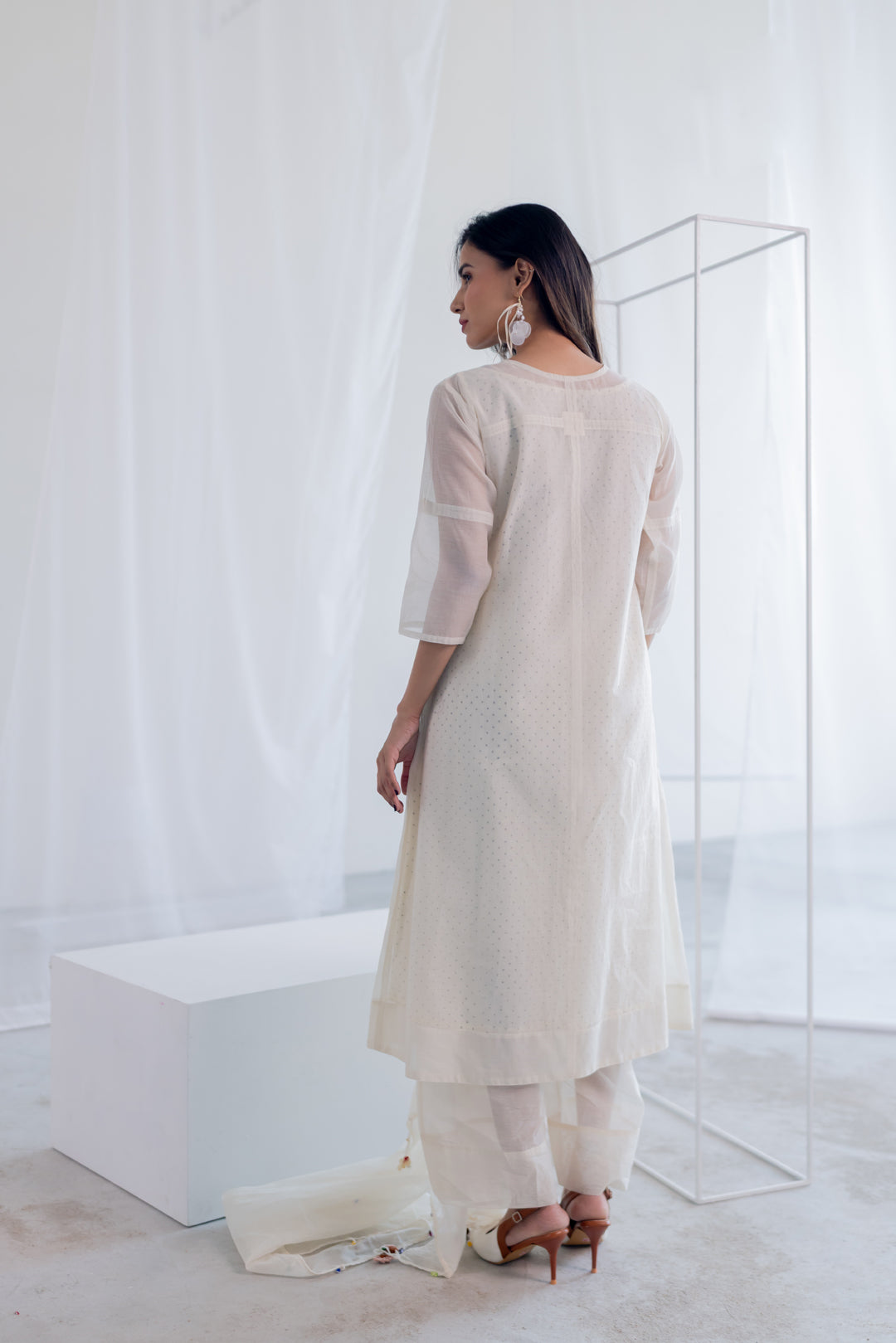 Ecru Chanderi Polka Kurta