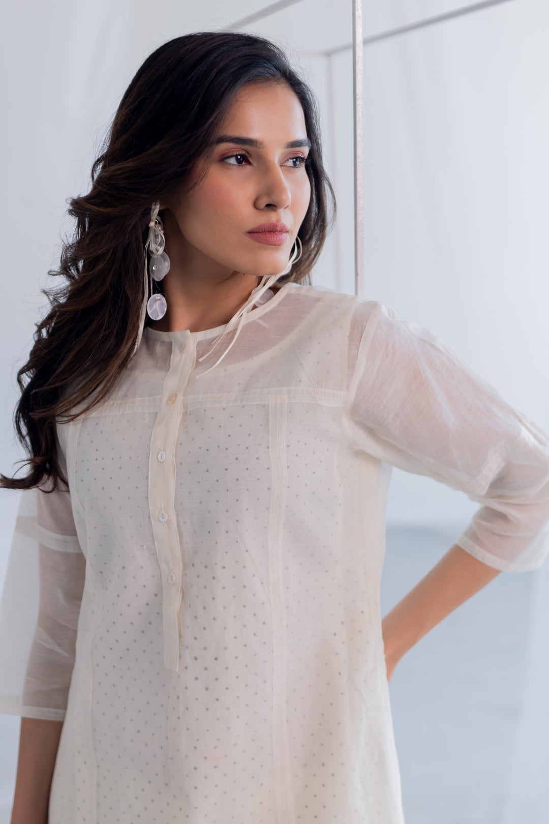 Ecru Chanderi Polka Kurta