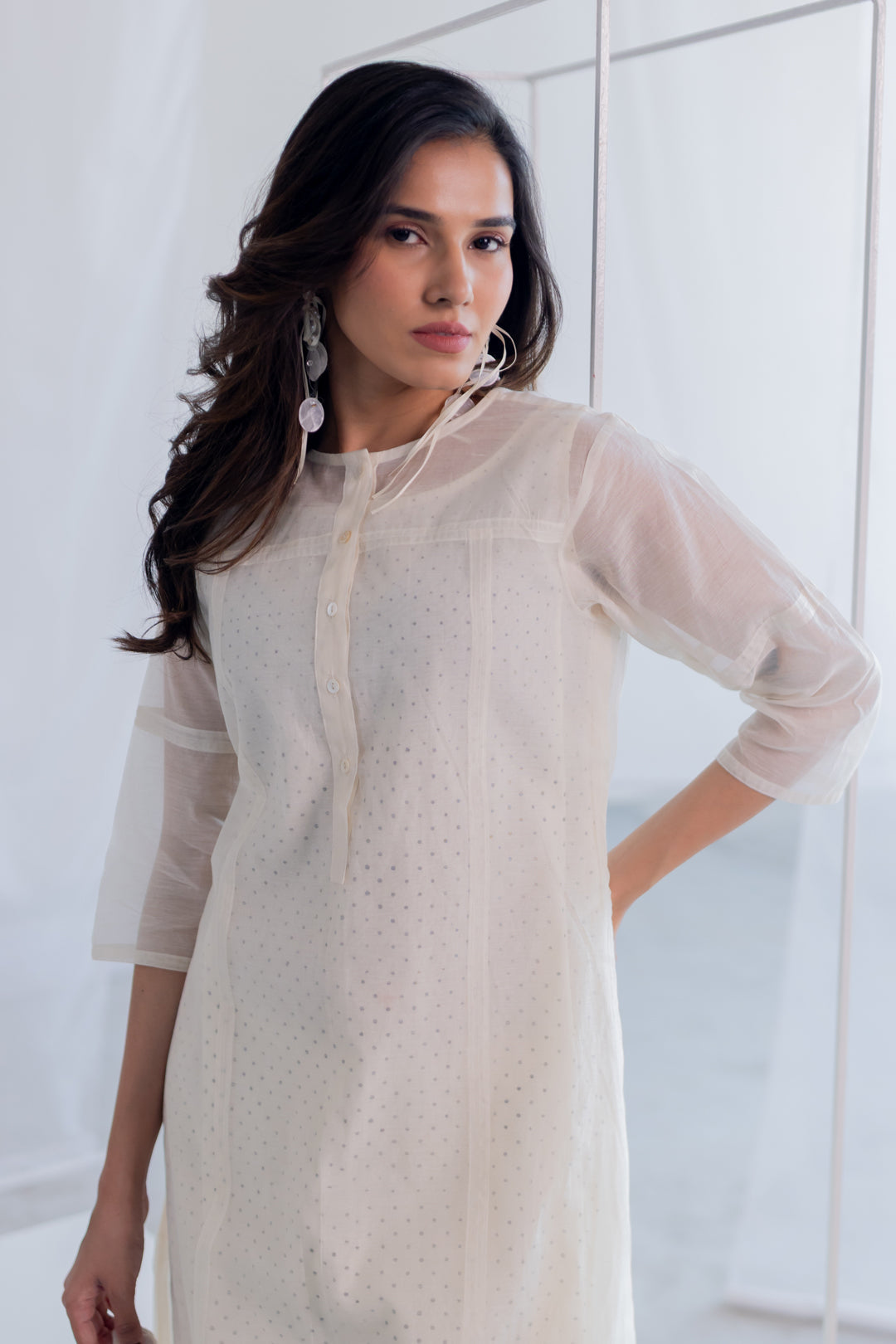 Ecru Chanderi Polka Kurta