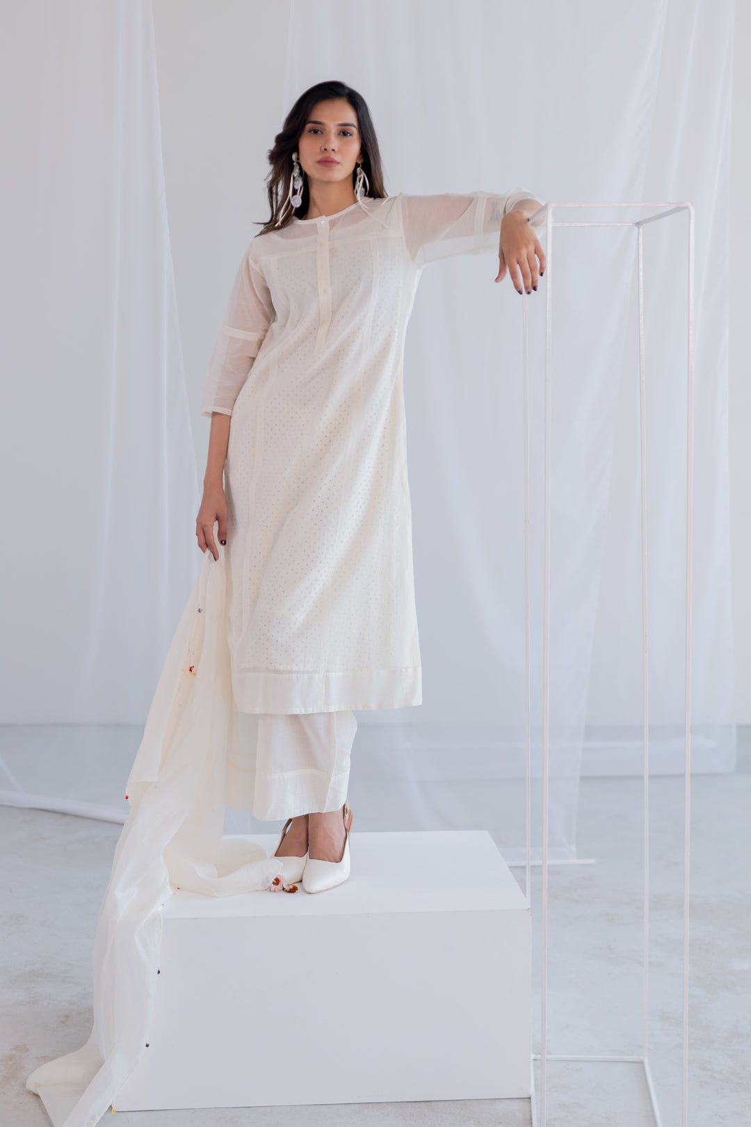 Ecru Chanderi Polka Kurta