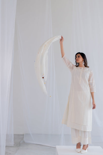 Ecru Chanderi Polka Kurta