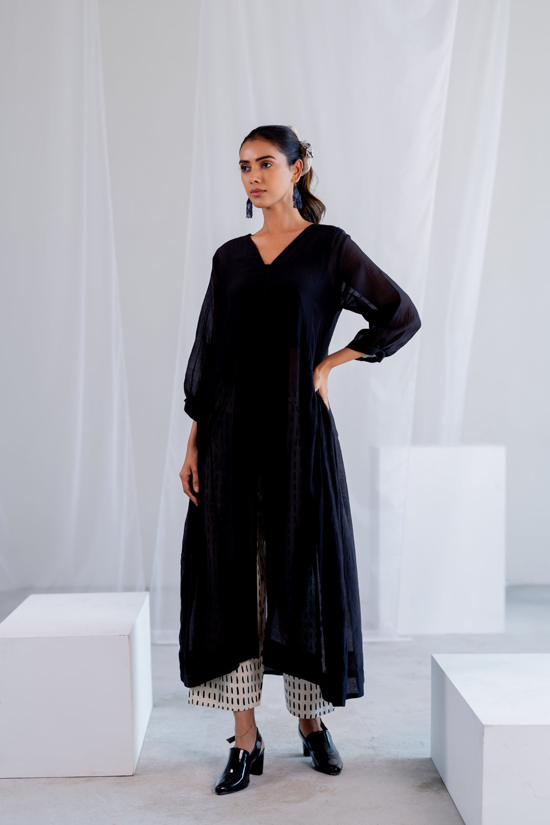 Sheer Midnight Chanderi Overlay with Slip