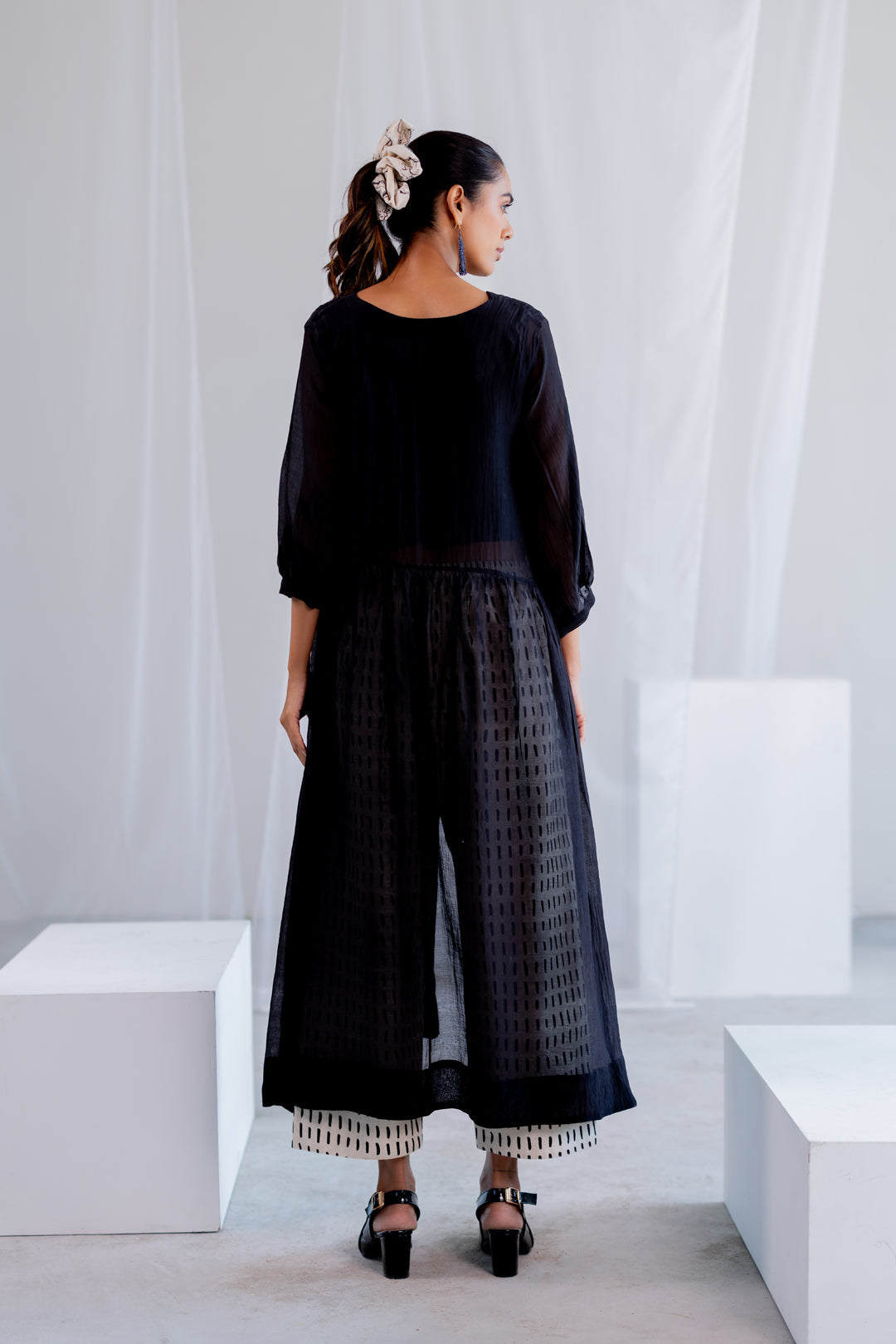 Sheer Midnight Chanderi Overlay with Slip