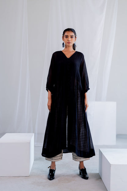 Sheer Midnight Chanderi Overlay with Slip
