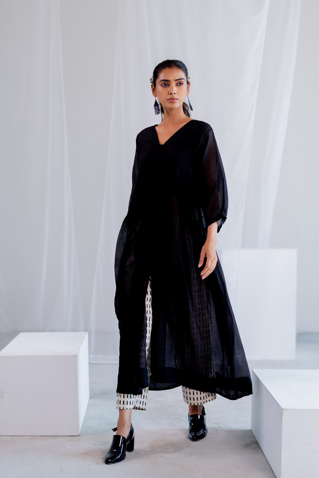 Sheer Midnight Chanderi Overlay with Slip