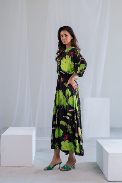 Madagascar Forest Satin Dress