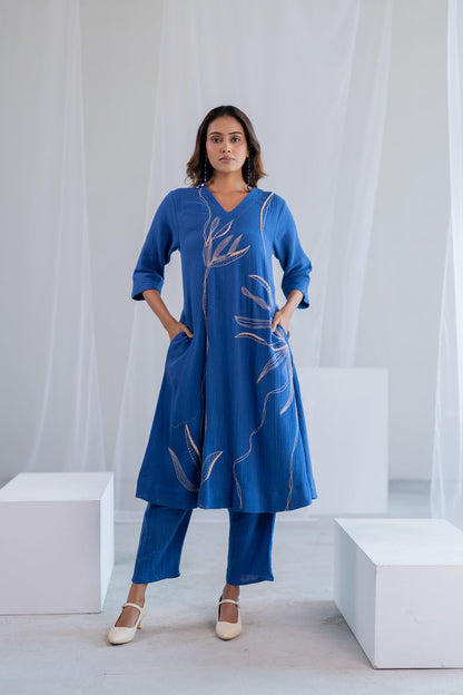 Cobalt Ecru Foliage Kurta