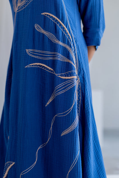 Cobalt Ecru Foliage Kurta Co-ord