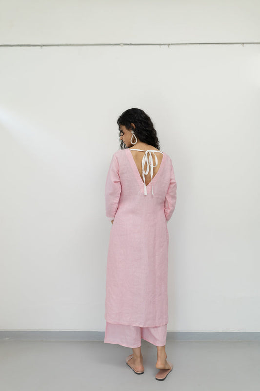 Bubblegum Linen Kurta and Pants Set