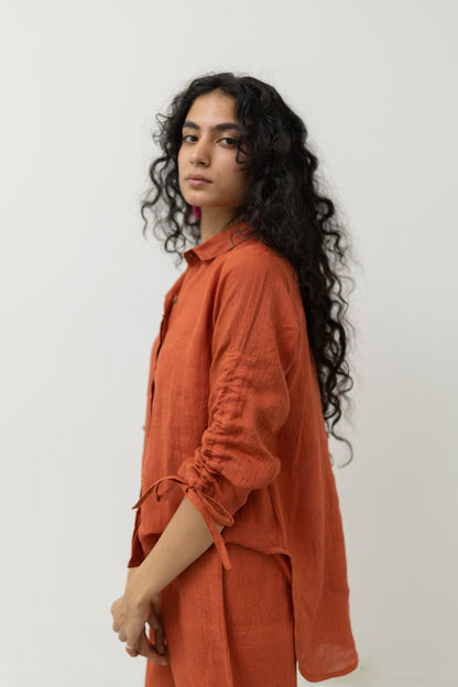 Ginger Orange Linen Top