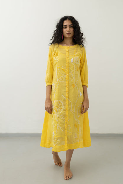 Yellow Crinkled Cotton Dress