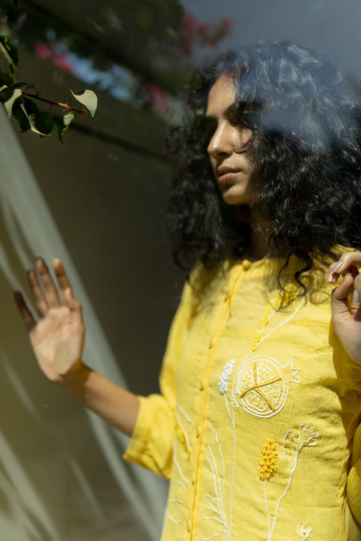 Yellow Crinkled Cotton Dress