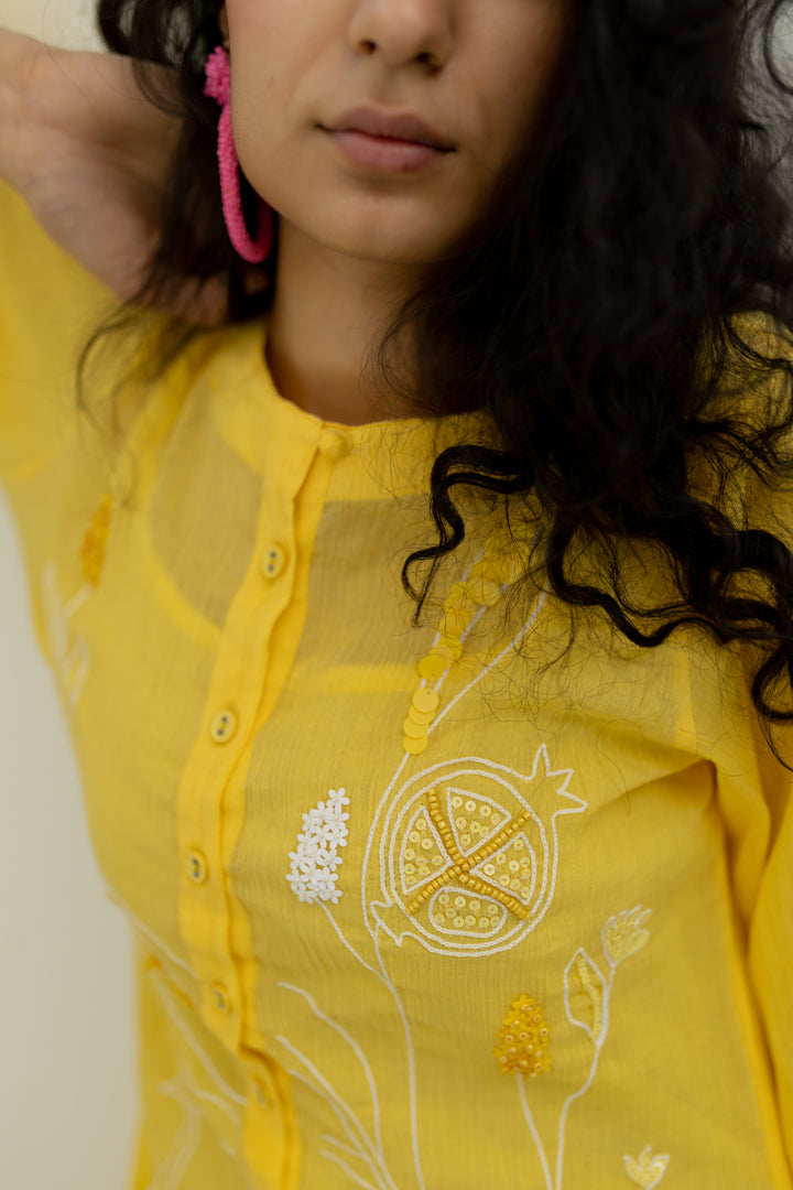 Yellow Crinkled Cotton Dress