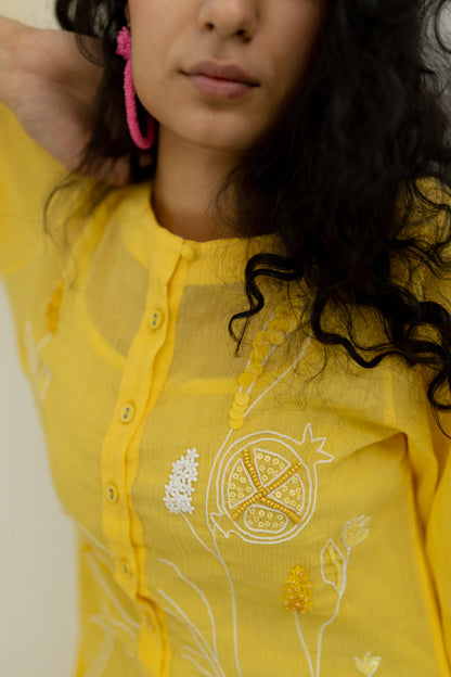 Yellow Crinkled Cotton Dress