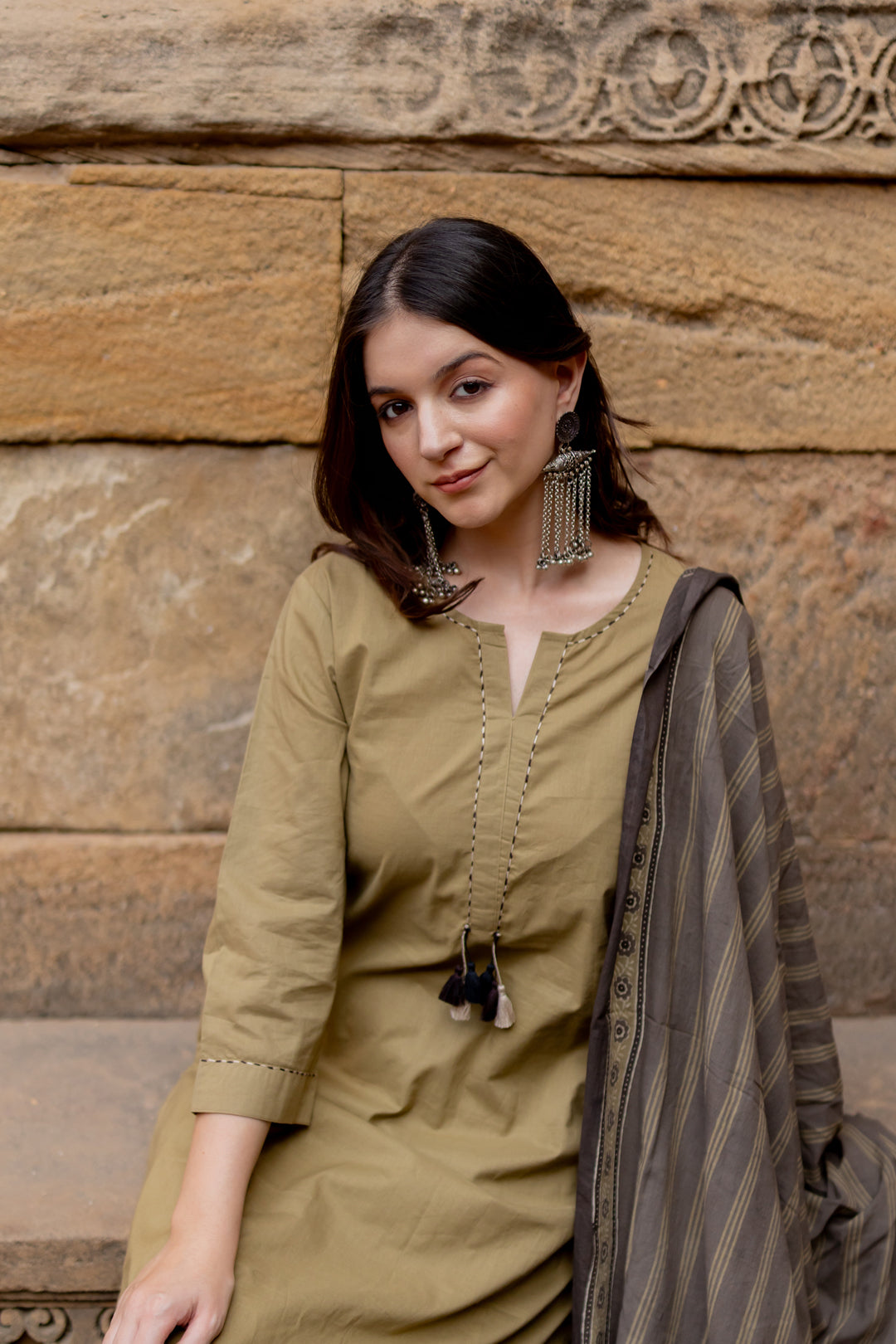 Banni Clay Kurta Set with Ajrakh Dupatta