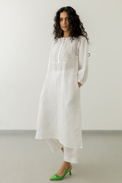 Pristine White linen kurta
