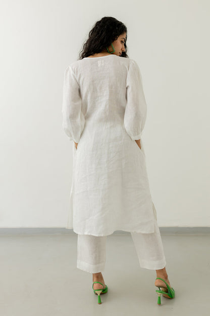 Pristine White linen kurta