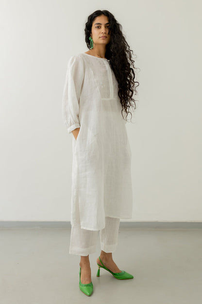 Pristine White linen kurta