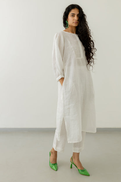 Pristine White linen kurta