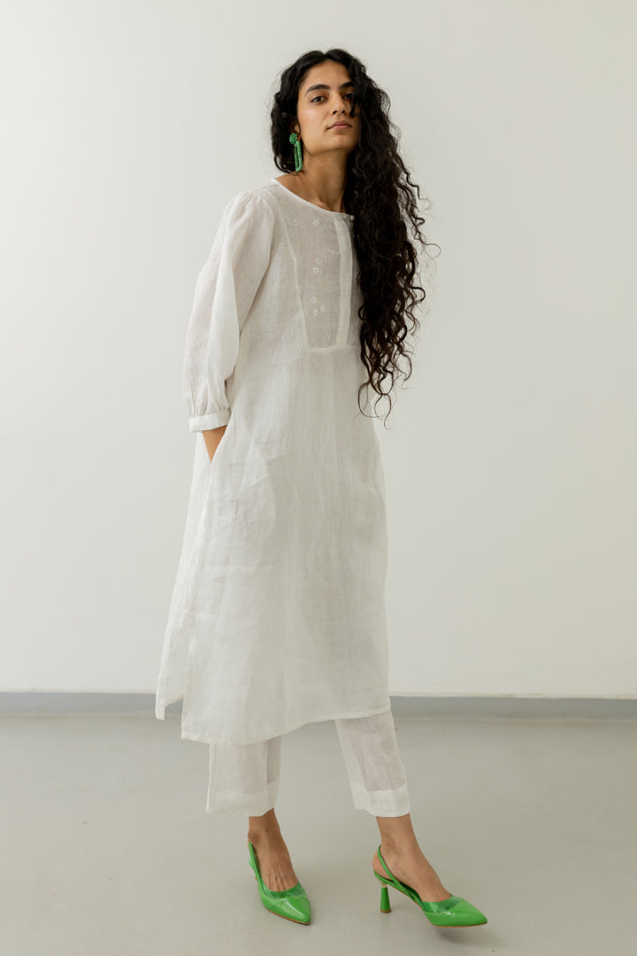 Pristine White linen kurta