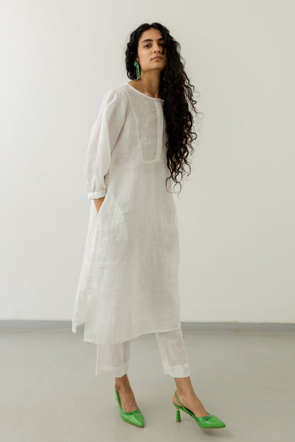 Pristine White linen kurta