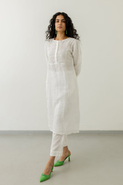 Pristine White linen kurta