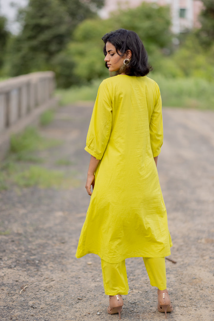 Lime yellow gathered Kurta set