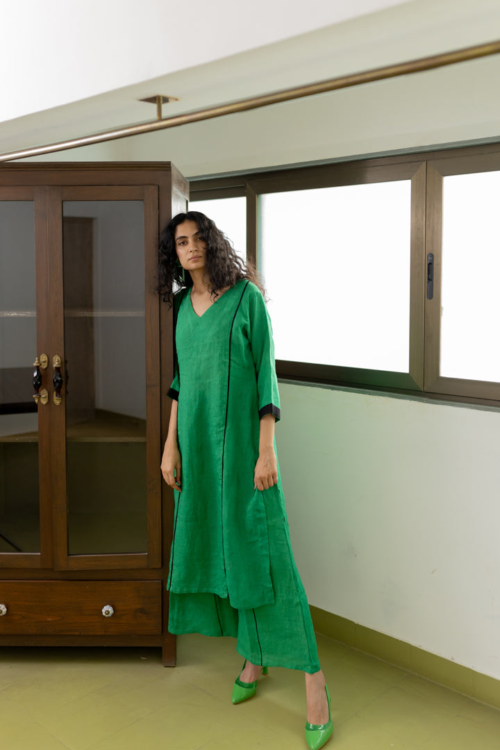 Bottlegreen Linen Kurta and pants Set