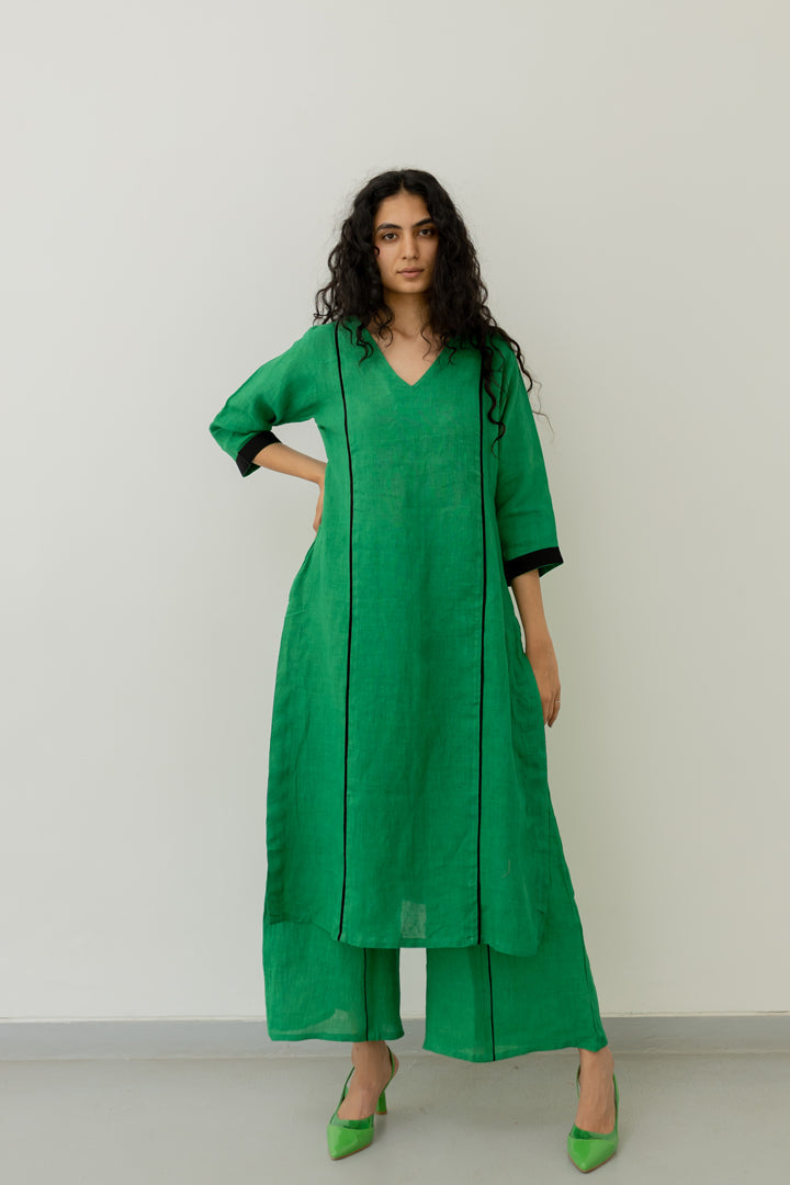 Bottlegreen Linen Kurta and pants Set