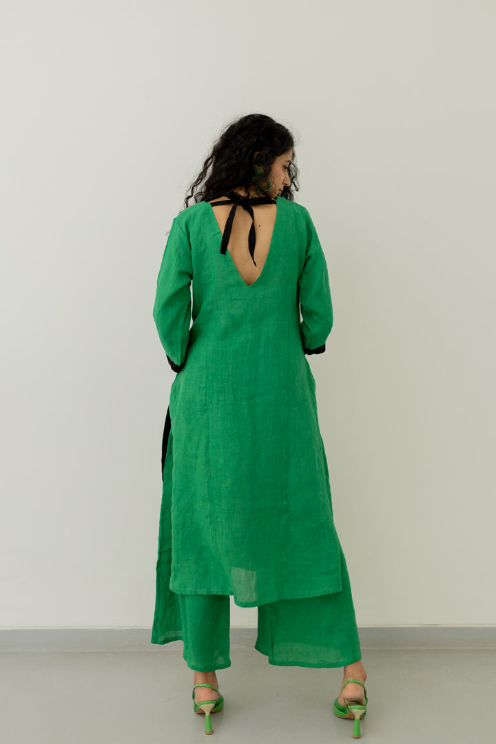 Bottlegreen Linen Kurta and pants Set