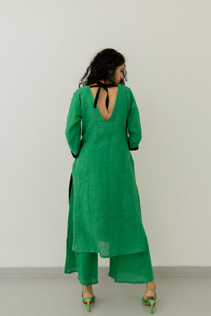 Bottlegreen Linen Kurta and pants Set