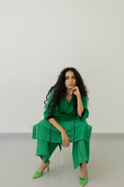 Bottlegreen Linen Kurta