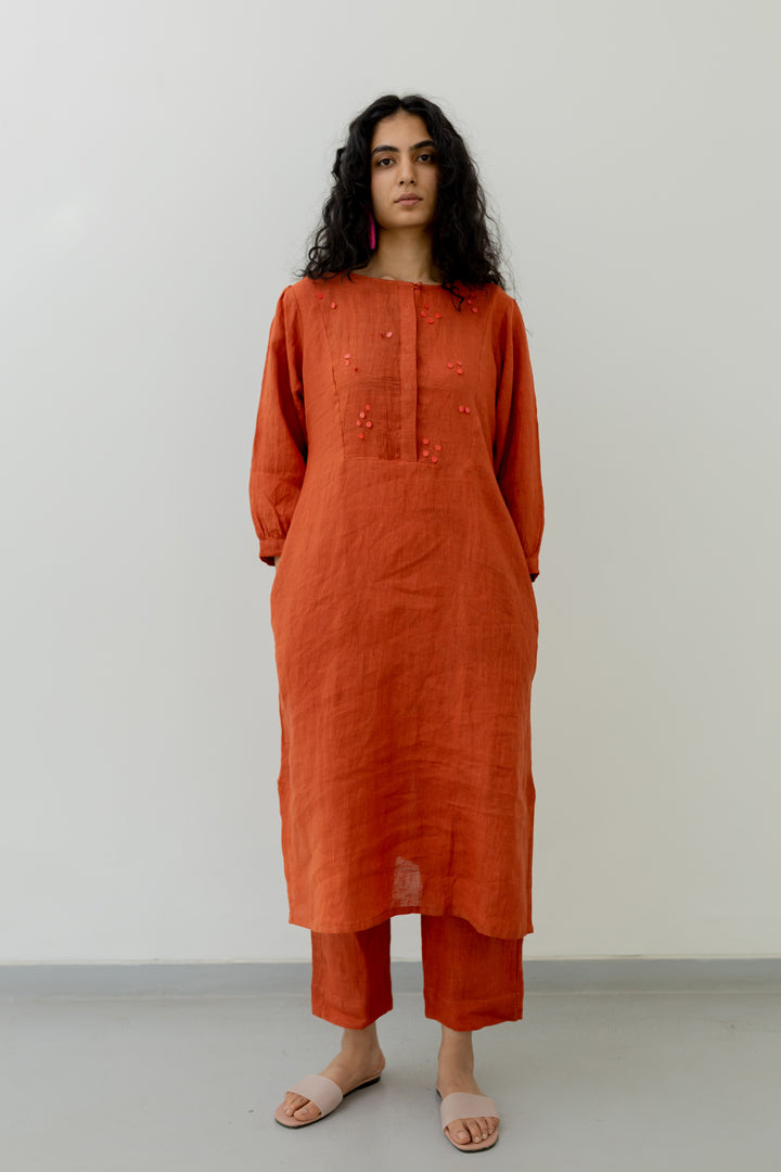 Ginger Orange Linen Kurta