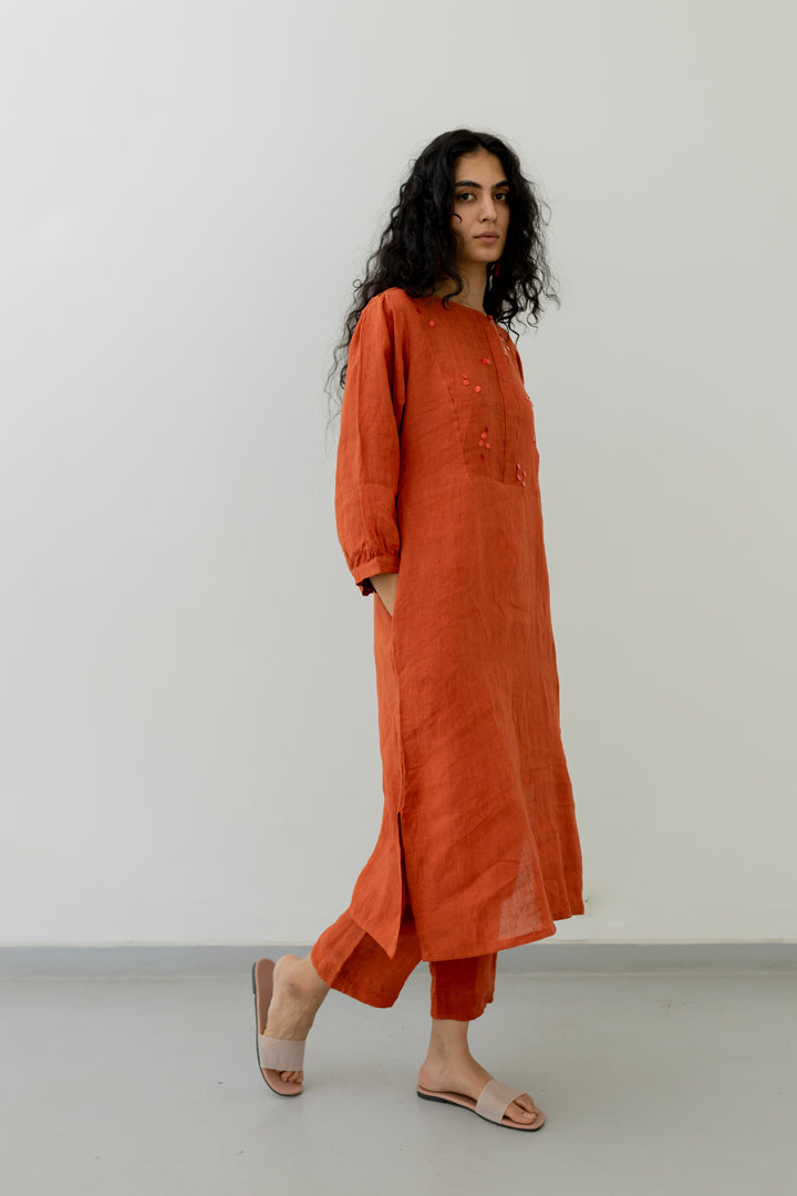 Ginger Orange Linen Kurta