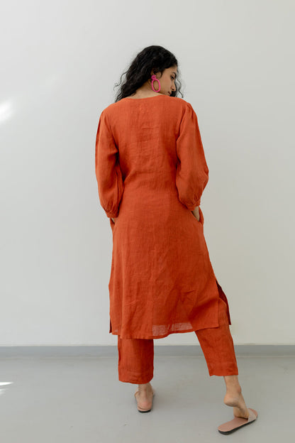 Ginger Orange Linen Kurta