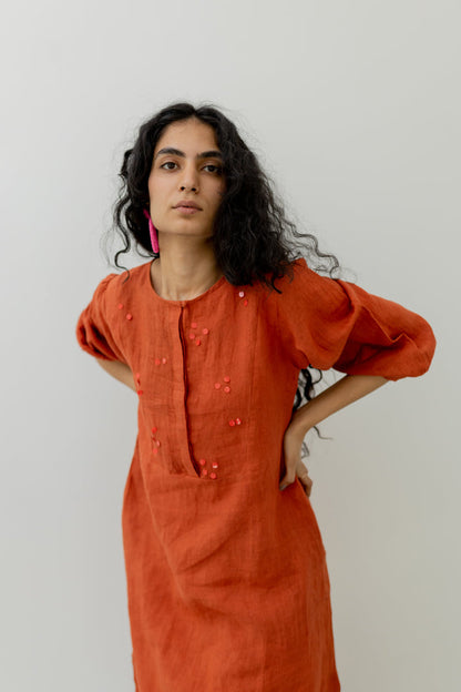 Ginger Orange Linen Kurta