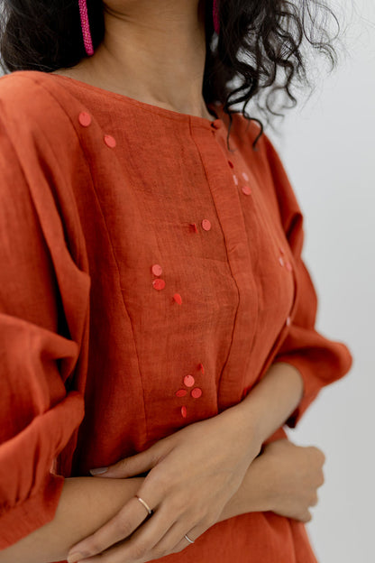 Ginger Orange Linen Kurta