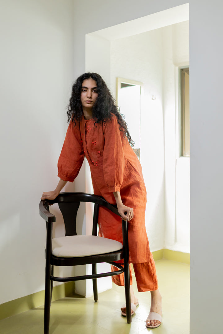Ginger Orange Linen Kurta