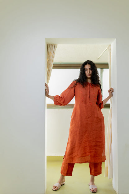 Ginger Orange Linen Kurta