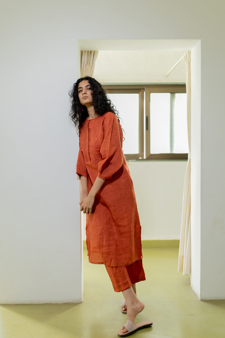 Ginger Orange Linen Kurta
