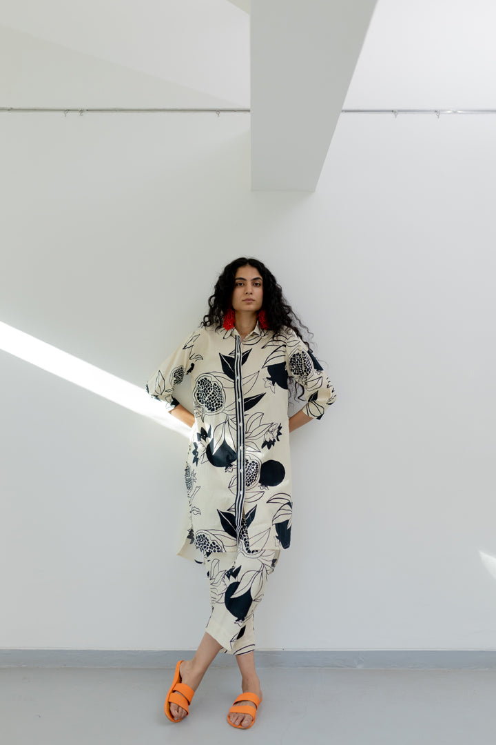 Cream pomegranate print tunic and pants Co-Ord