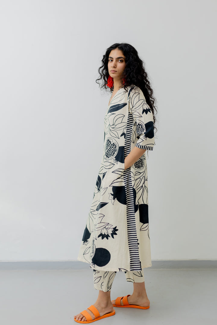 Cream pomegranate print Kurta and Pants set