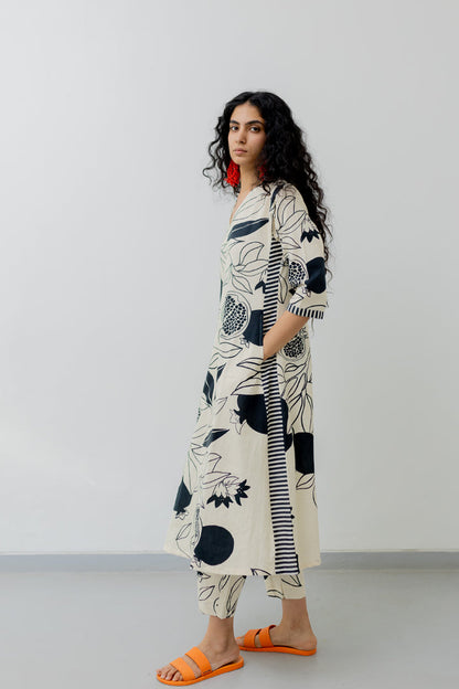 Cream pomegranate print Kurta and Pants set