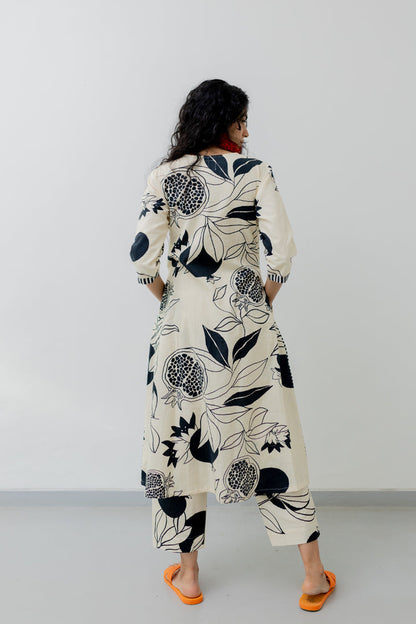 Cream pomegranate print Kurta and Pants set
