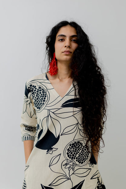 Cream pomegranate print Kurta and Pants set