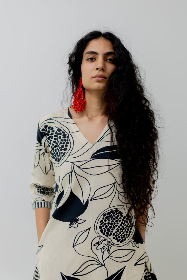 Cream pomegranate print Kurta